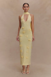Wynn Floral Knit Midi Dress - Lemon